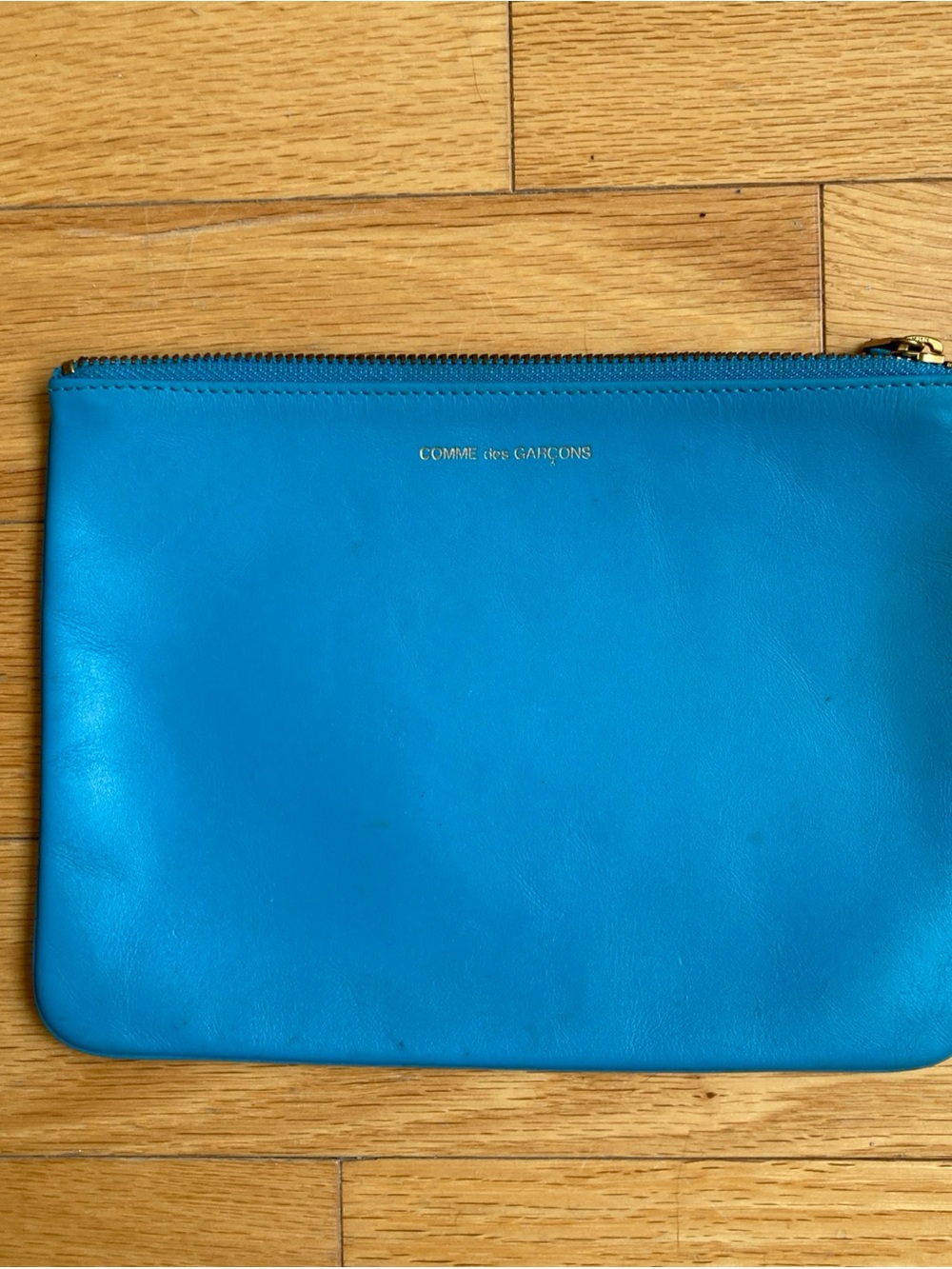 Comme des Garcons Blue Leather Zip Pouch Clutch